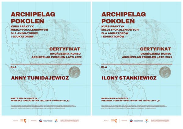 Certyfikaty ukończenia kursu Archipelag Pokoleń